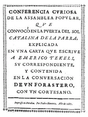 Portada Conferencia curiosa de la assamblea popular, que convocó en la puerta del Sol Catalina de la Parra (Universidad Pública de Navarra, 4-6-2. (33)-1)