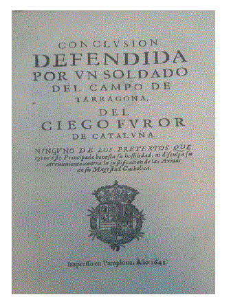 Portada Conclusion defendida por un soldado del campo de Tarragona, del ciego furor de Cataluña (Universitat Ramon Llull, *N 30-II-6.d)