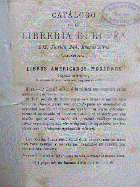 Condiciones de venta en el Catálogo de la Librería Europea. Libros americanos modernos. Buenos Aires: Imprenta de Pablo E. Coni, 1882